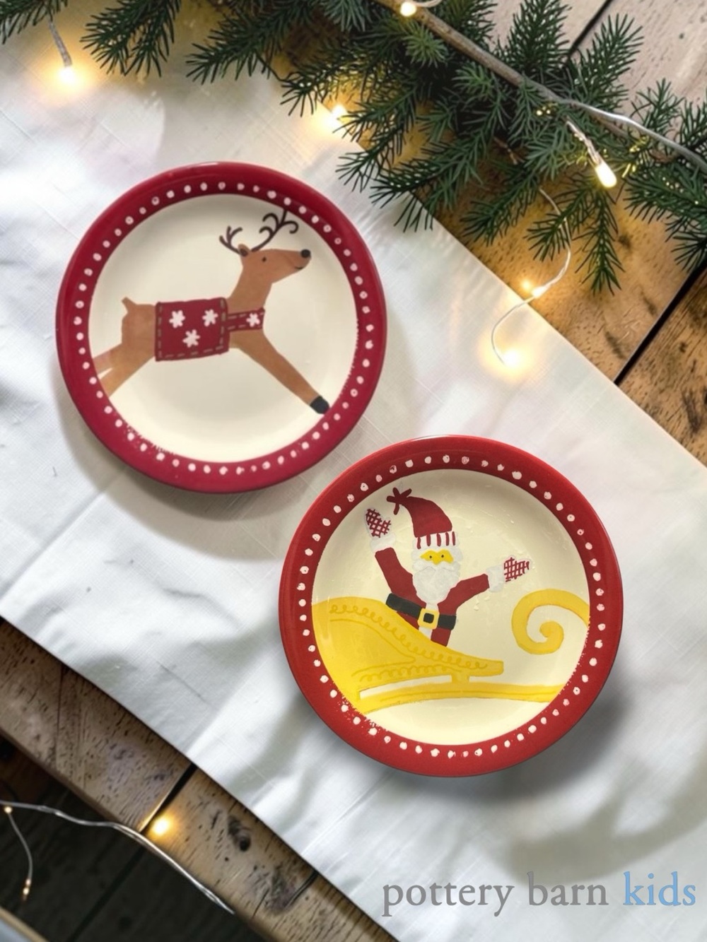 Pottery Barn Kids Festive Reindeer & Santa Christmas Plates